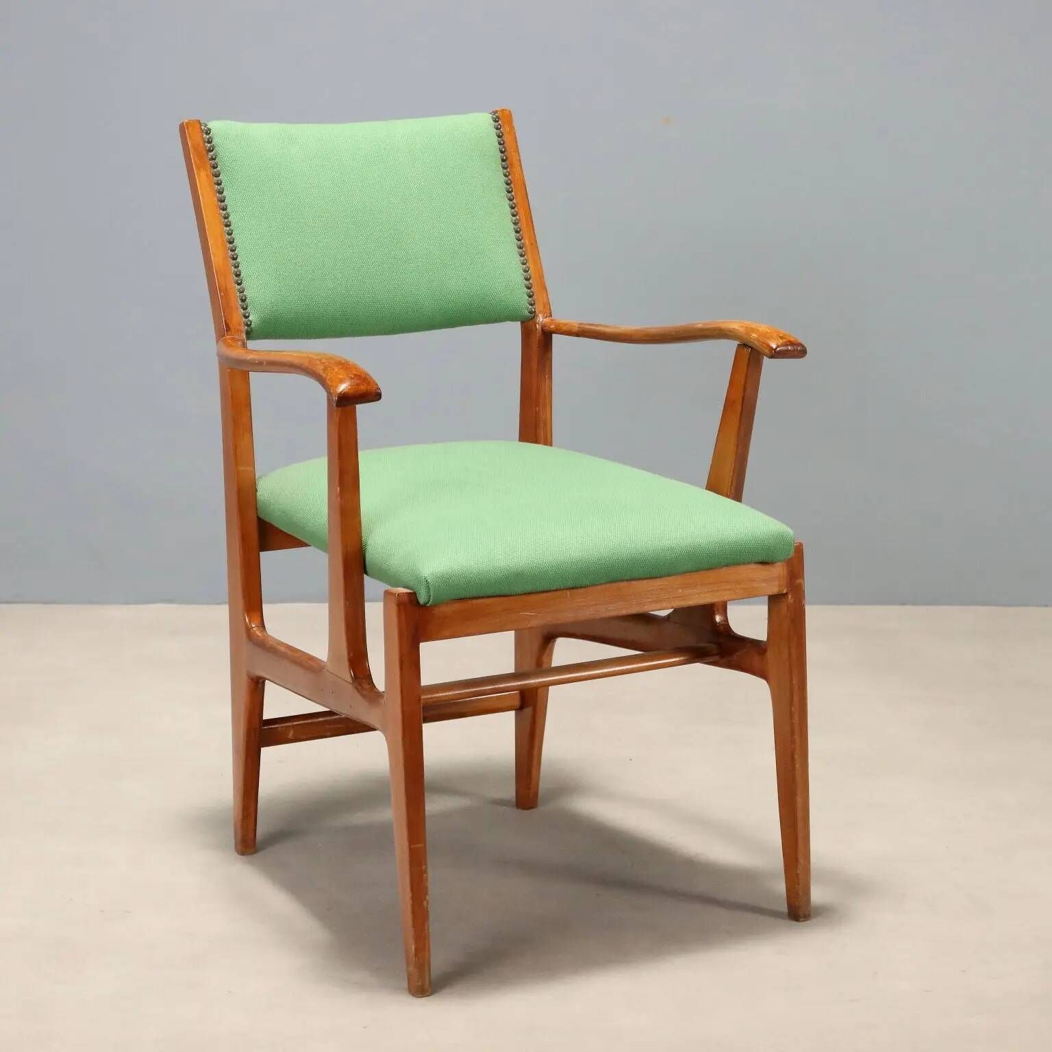 Vintage wooden and fabric armchair, Italian design from the 1950s.