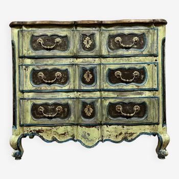 Commode arbalète de style Louis XV en bois patiné peint vers 1900