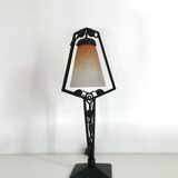 Charles SCHNEIDER art nouveau desk lamp, in glass with signature and hammered metal