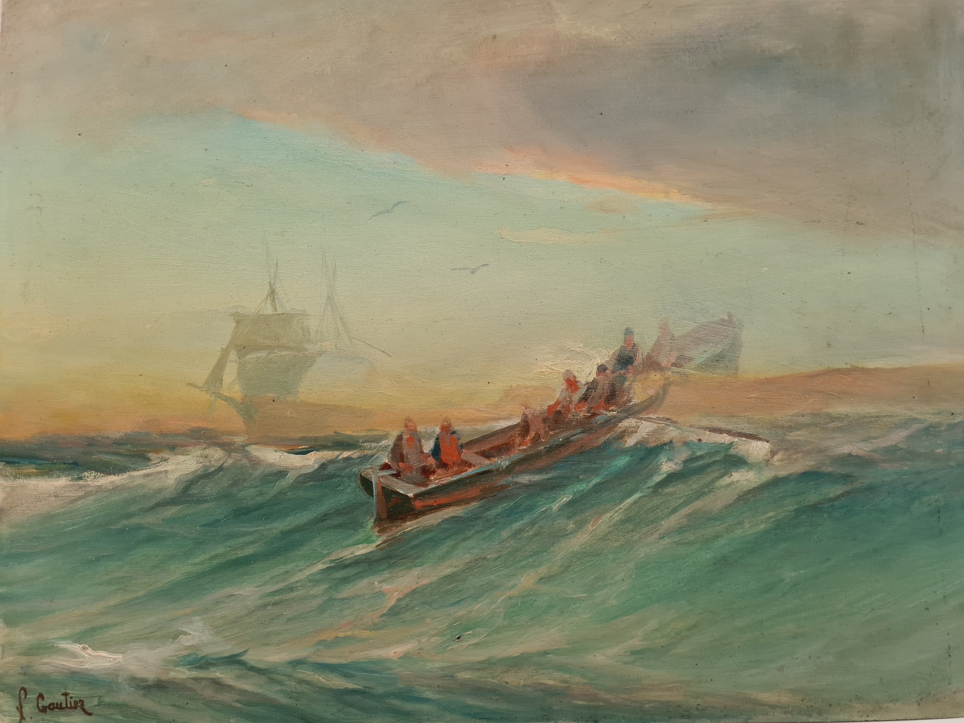 Fishing boat in the Mediterranean, oil by François Gautier