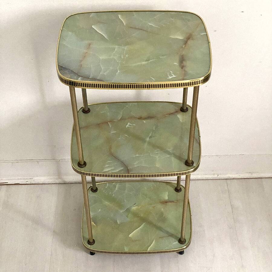 Vintage 50's brass and melamine marble imitation side table