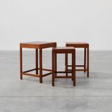 Set of 3 oak wood stacking tables in Art Deco style, France ca. 1925