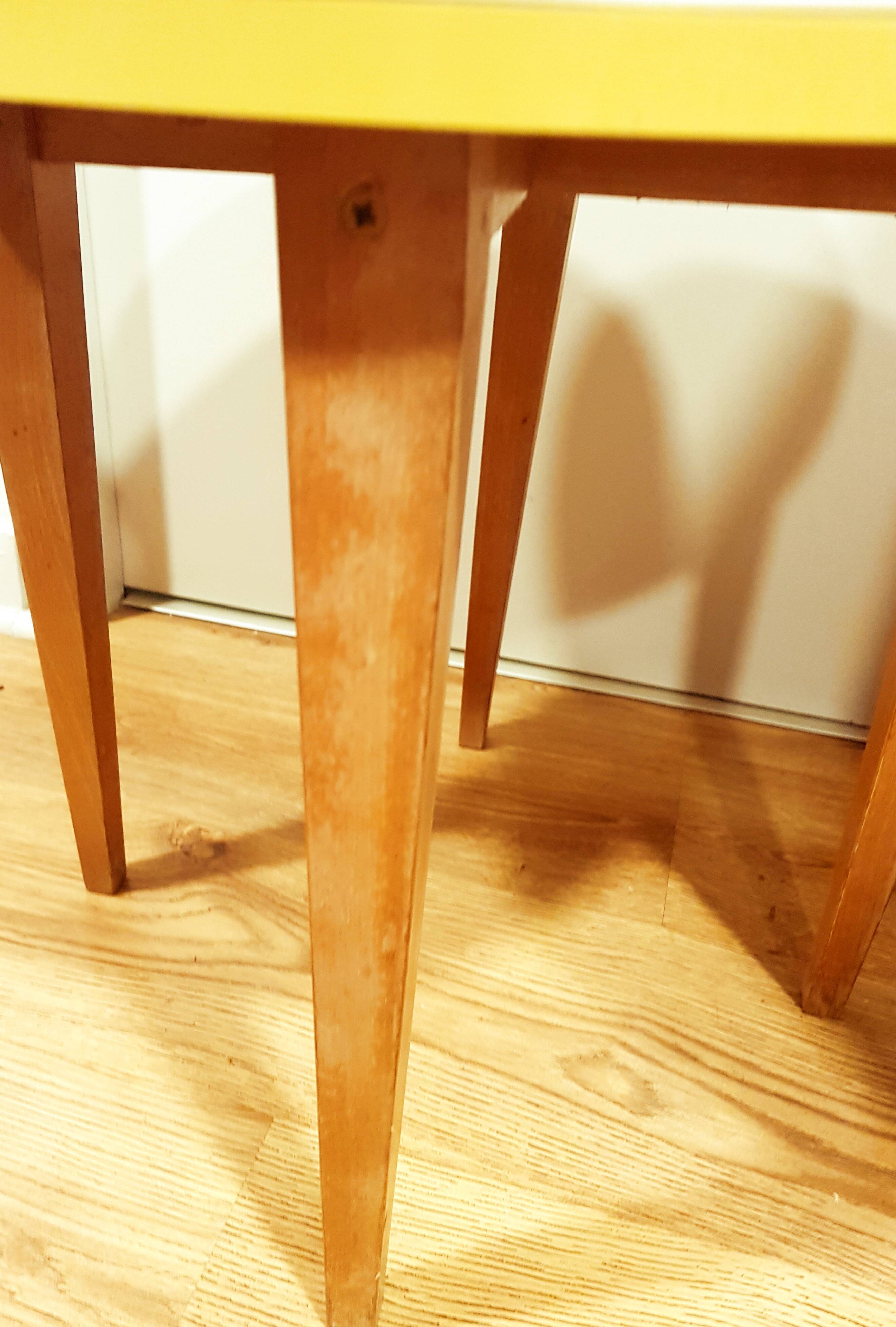 Yellow formica & wood side table