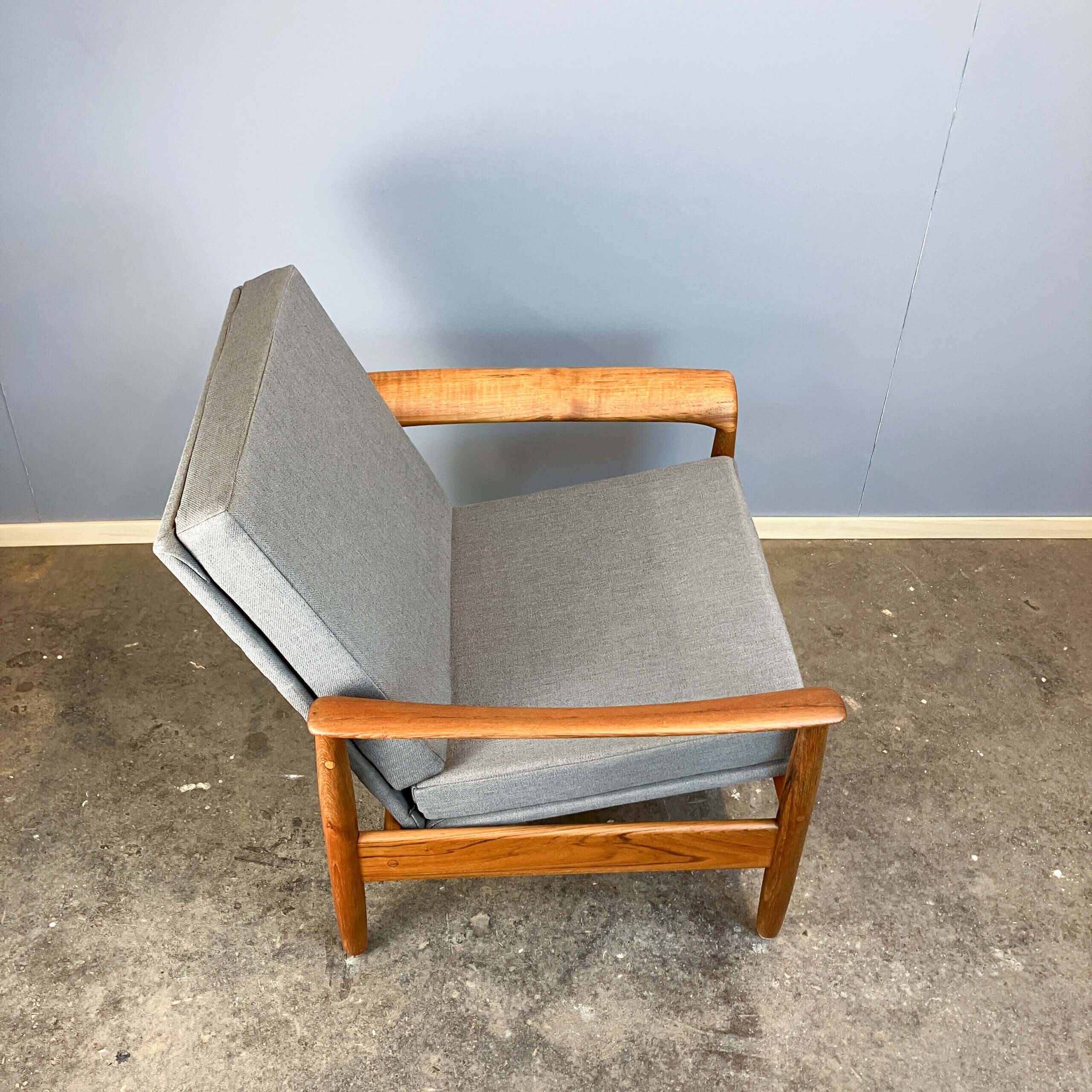 Armchair, teak with grey upholstery, 1960s