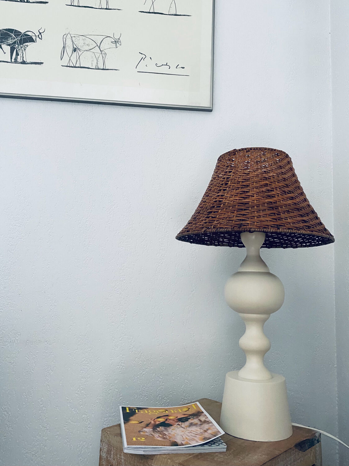 Large turned white wooden lamp