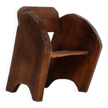 Sculptural anthroposophical wooden armchair, circa 1940s