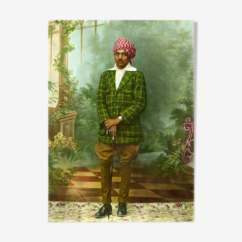 Portrait of a dandy, Rajasthan circa 1920, old colourful photograph