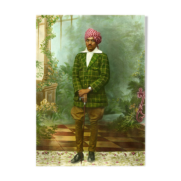 Portrait d’un dandy, Rajasthan vers 1920, photographie ancienne colorée