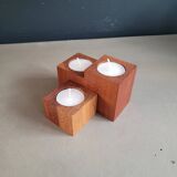 Vintage teak candlestick trio