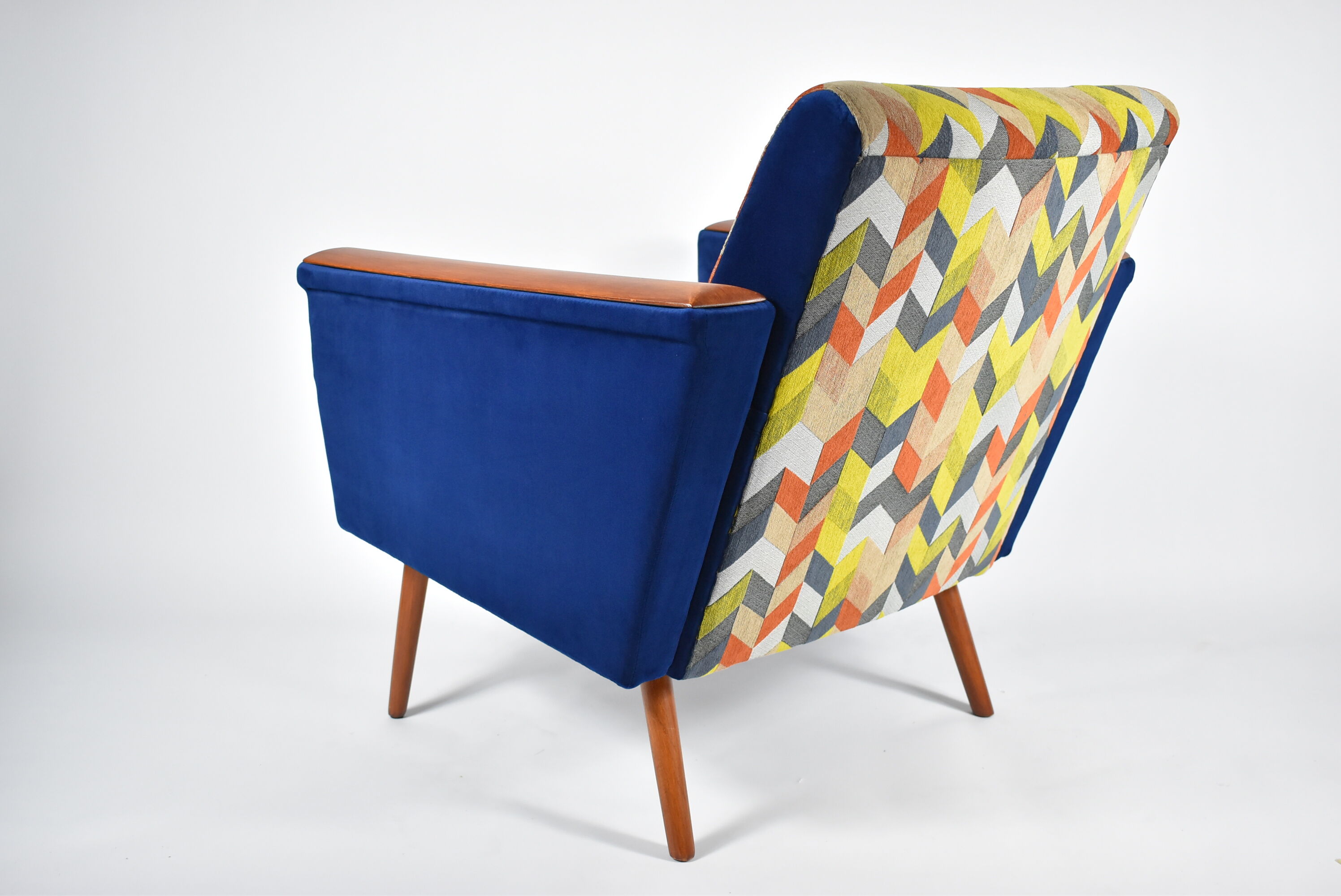Mid-century armchair, 1960s, fully restored, blue velvet