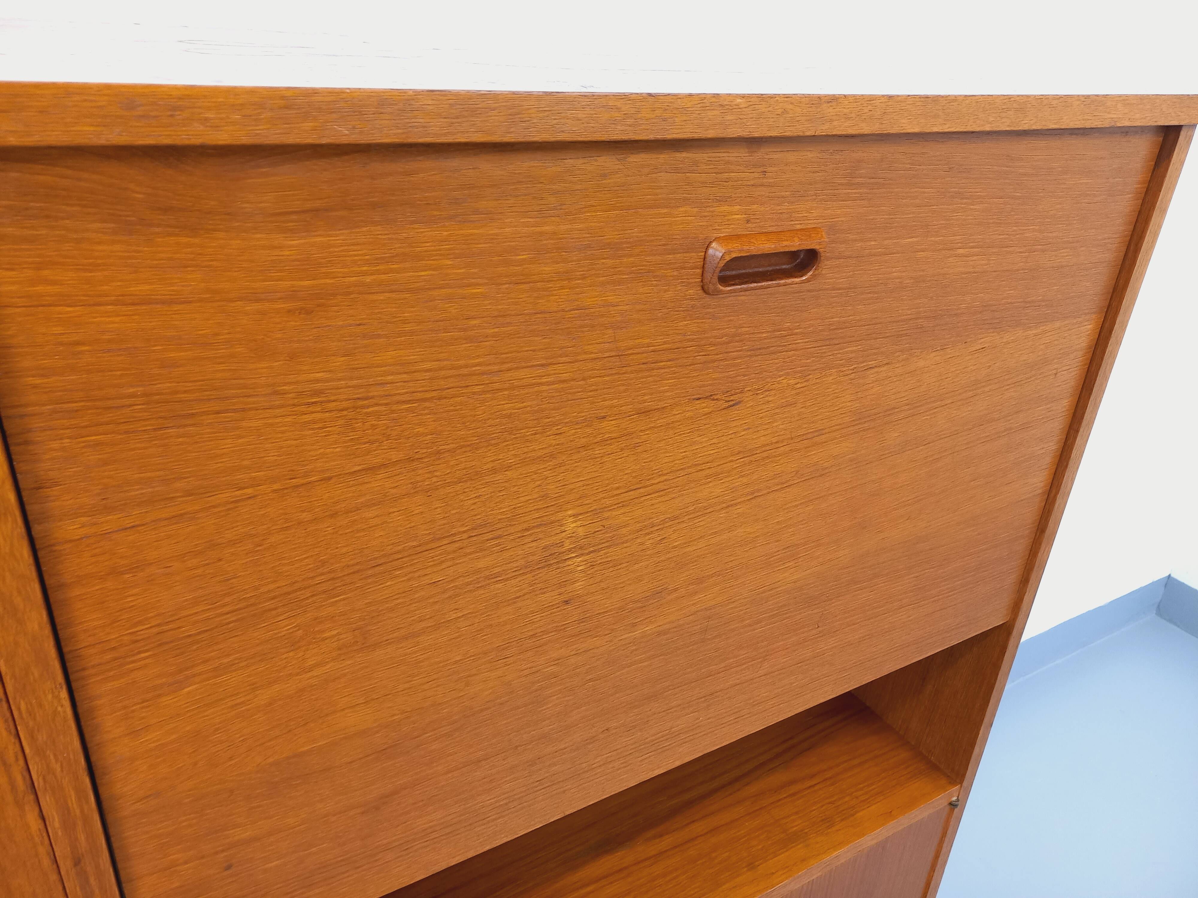 Vintage Scandinavian style secretary bookshelf storage furniture.