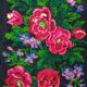 Tapis en laine florale tissée à la main fond noir avec roses roses