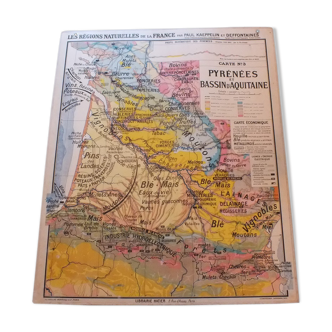 Carte géographique scolaire Kaeppelin Deffontaines n°3 Pyrénées Aquitaine