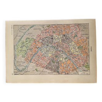 Lithographie carte des quartiers de Paris - 1920