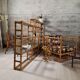Bookcase, vintage bamboo shelf with glass shelves