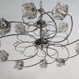Chandelier suspension 15 glass cubes Italy 1970