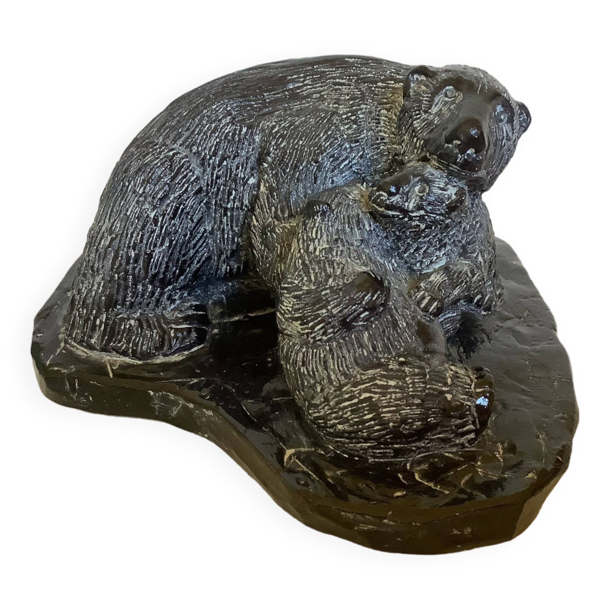 Soapstone bear family paperweight