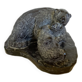 Soapstone bear family paperweight