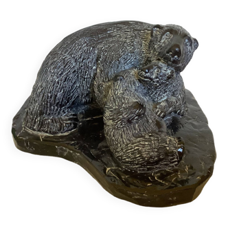 Soapstone bear family paperweight