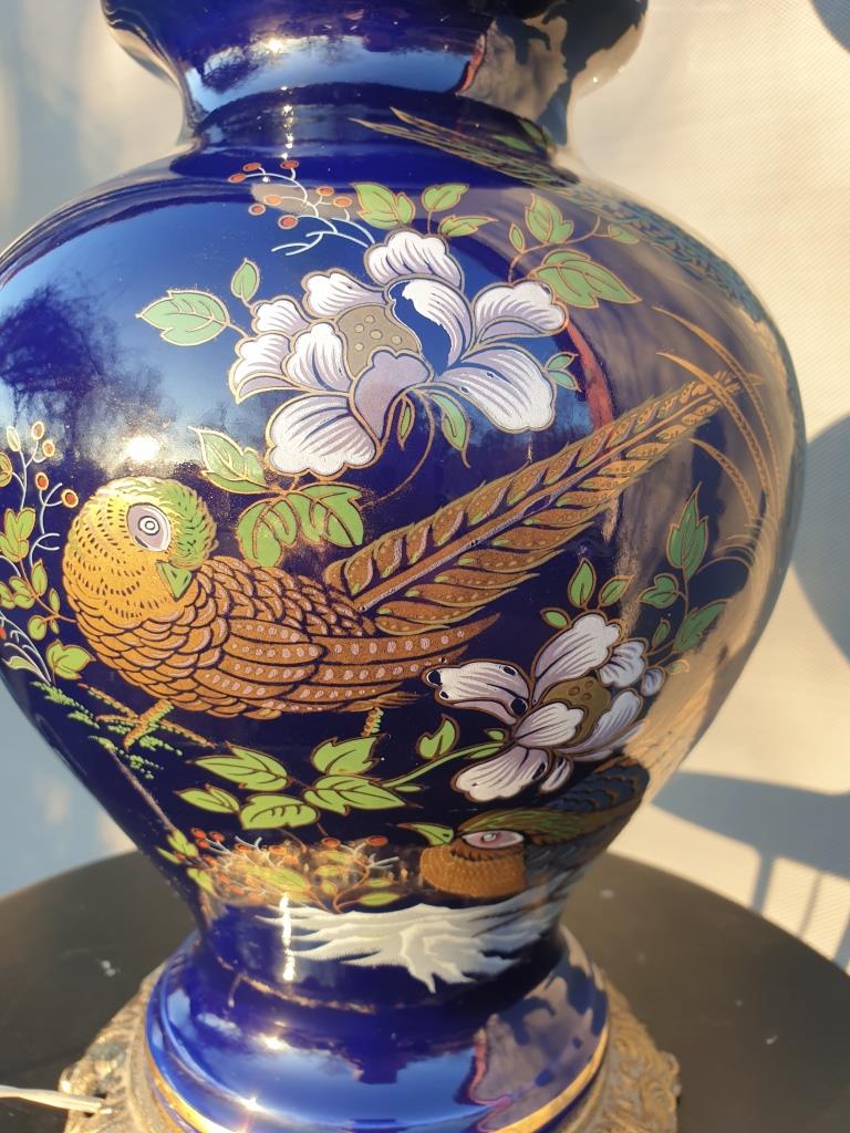 Ceramic lamp birds lyres on midnight blue background Napoleon III