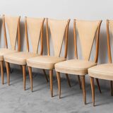 Ensemble de 6 chaises, simili cuir et bois, modernisme vintage années 50