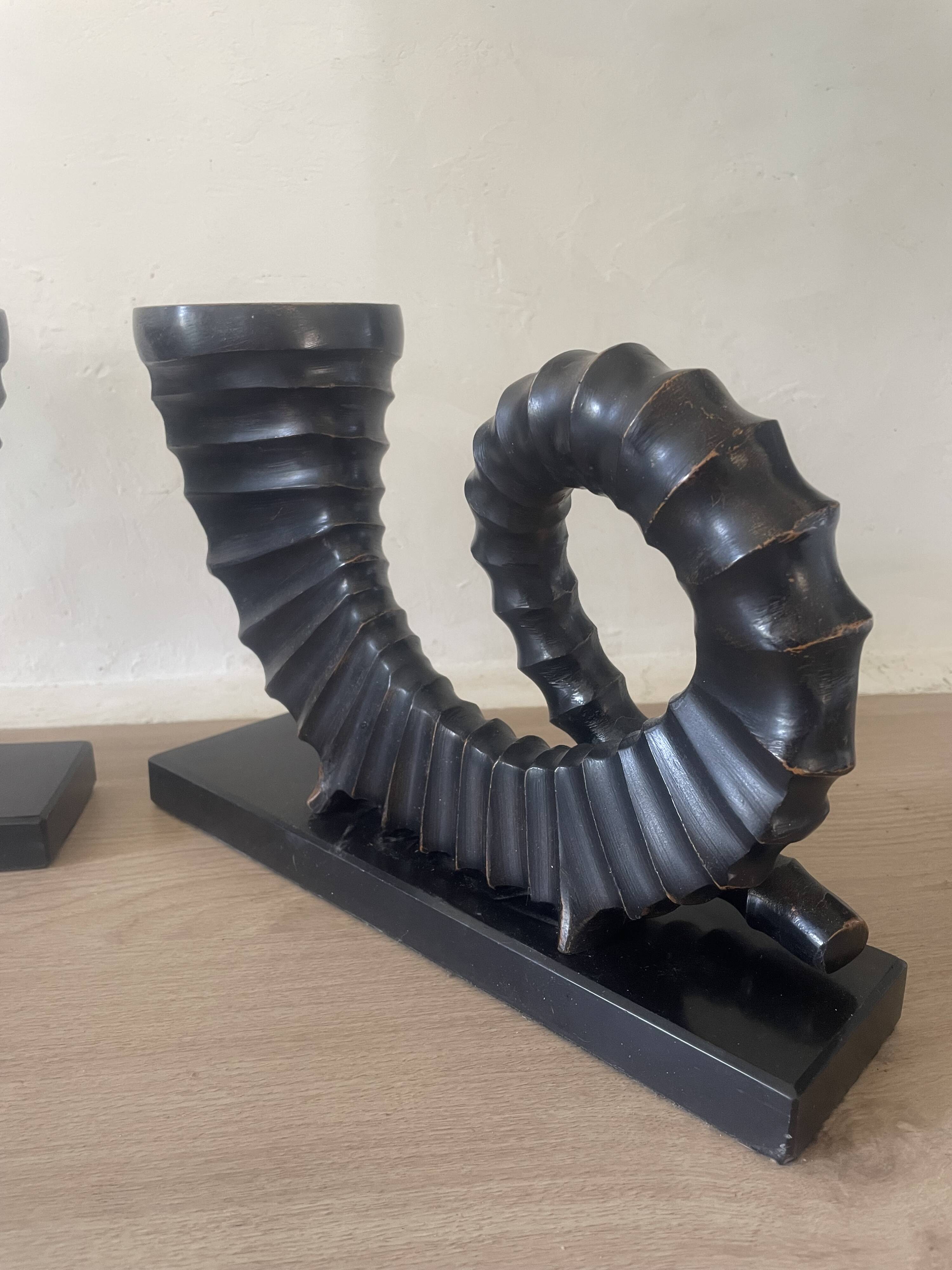 vintage sculptural bookends, ram's horns