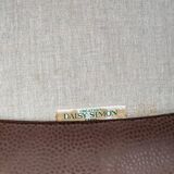 Art Deco club armchair Daisy Simon in beige leather and wood.