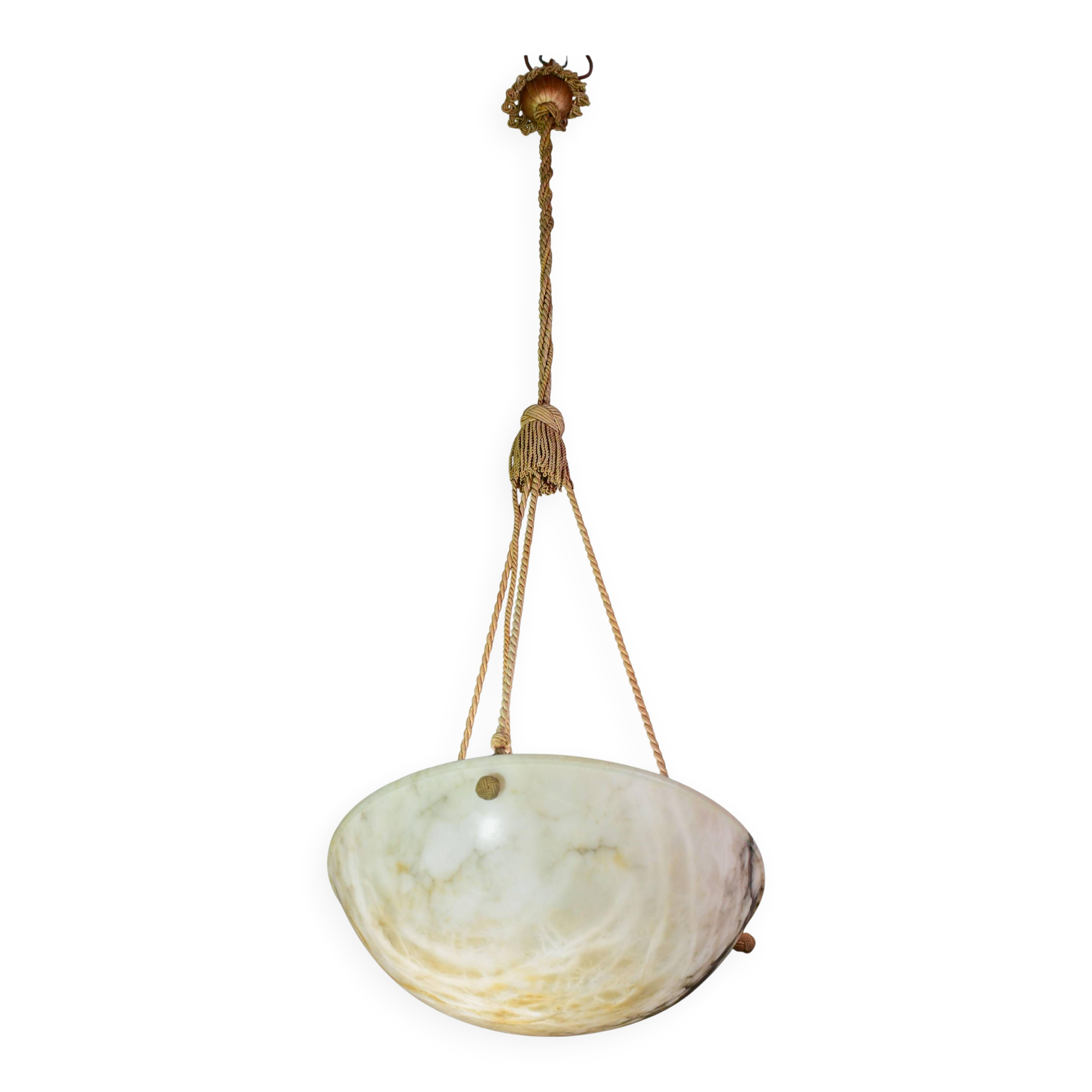 Great size superb Art Deco white alabaster chandelier, 1930s