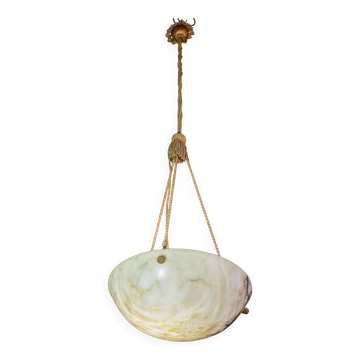 Great size superb Art Deco white alabaster chandelier, 1930s