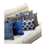 Indian cotton block print cushion with “flower” pattern - indigo blue