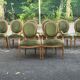 Set of 8 Louis XVI medallion chairs and armchairs in green velvet, 1950.