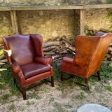 Vintage shepherdess armchairs in leather