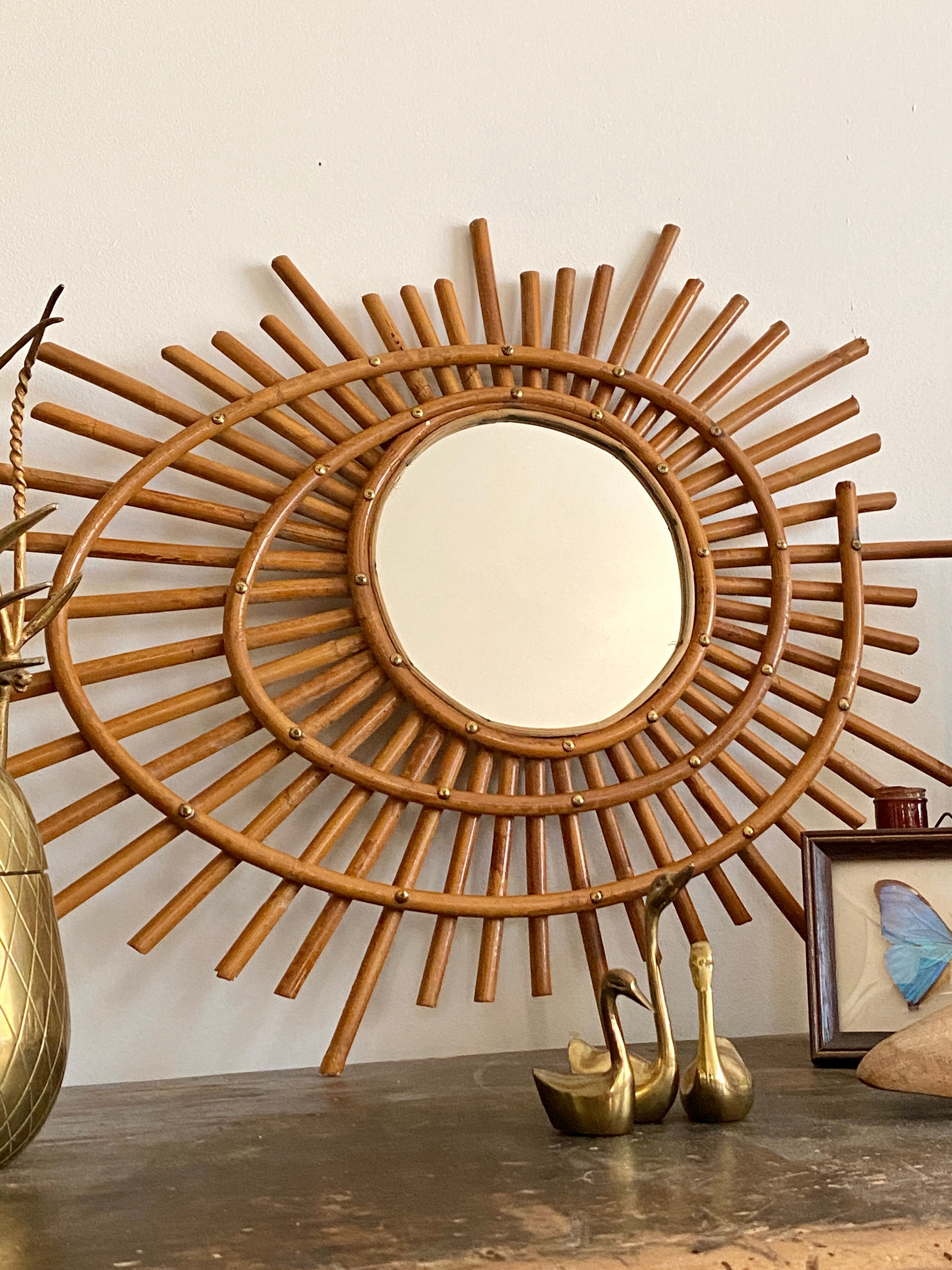 Old rattan mirror sun ORTF vintage