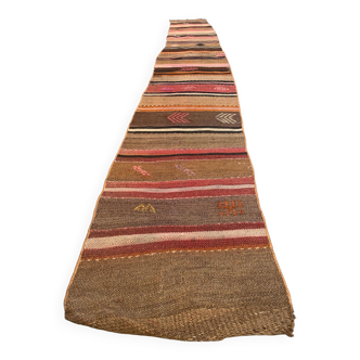 Ancien chemin de kilim étroit turc 372x48 cm shabby chic, kelim vintage