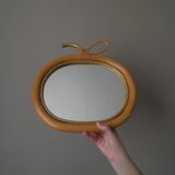 Apple mirror in rattan bamboo wicker vintage decorative object for children golden glitter