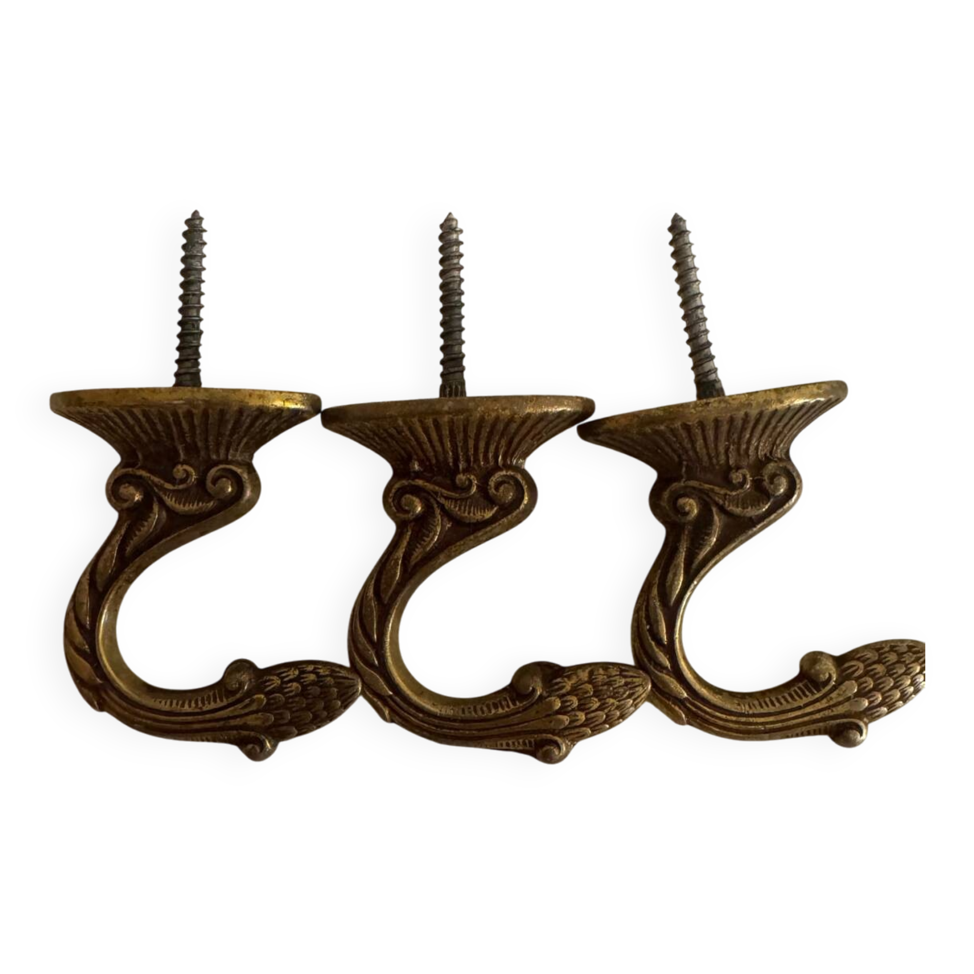 Description : Lot de 3 crochets muraux décoratifs en laiton au style a