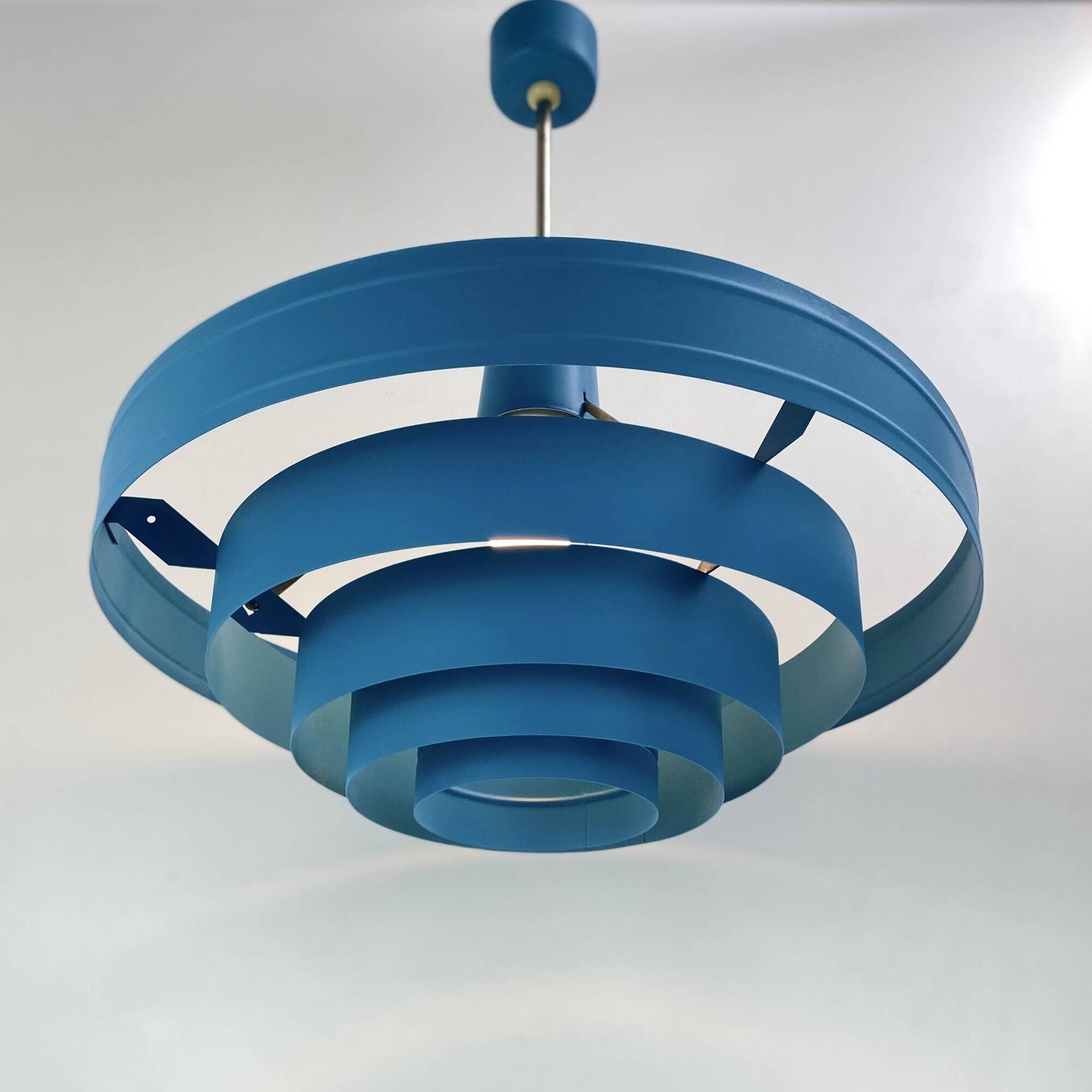 Vintage 1960s Metal Pendant Light - Blue Design