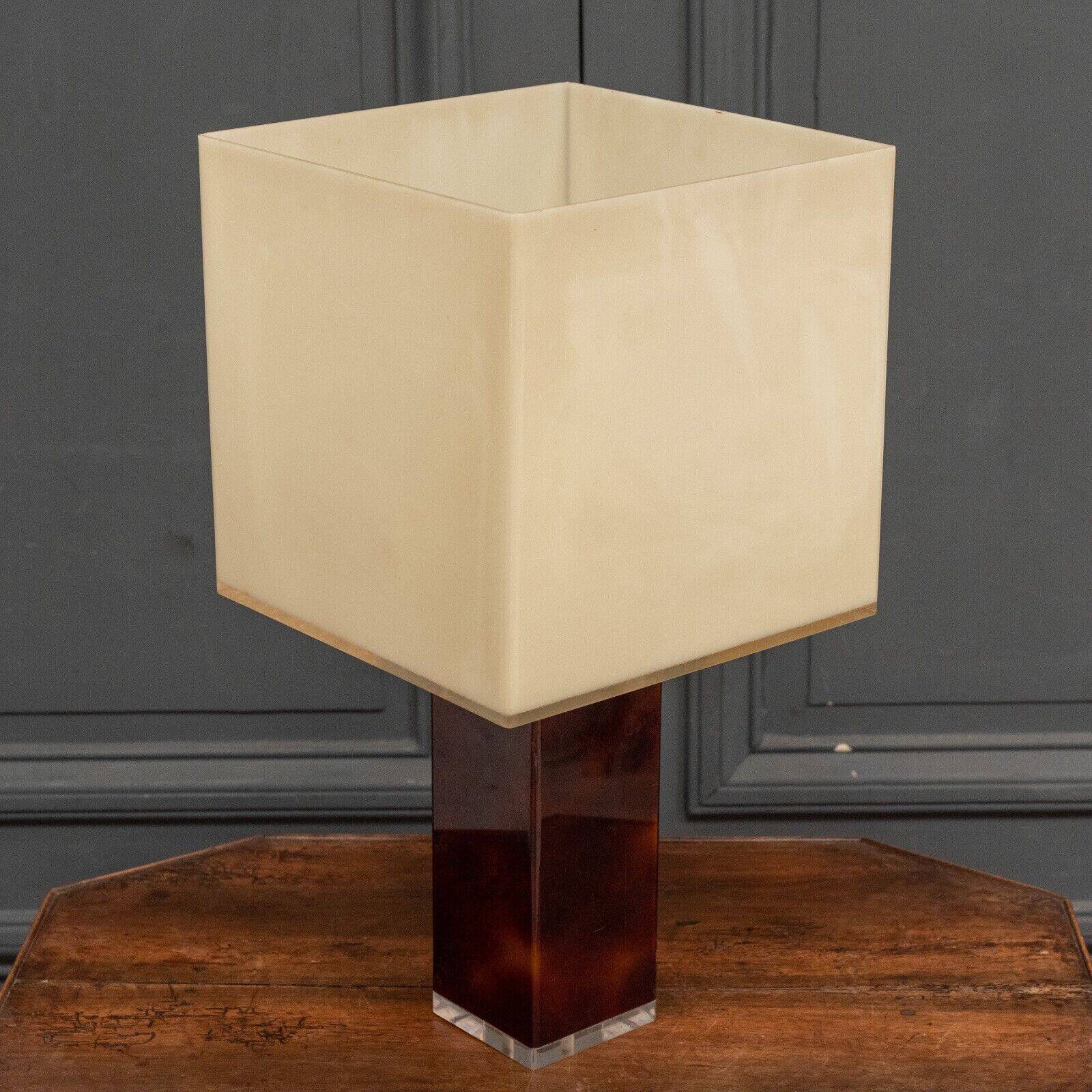 1970 lamp, white plexiglass lampshade, double patina amber base