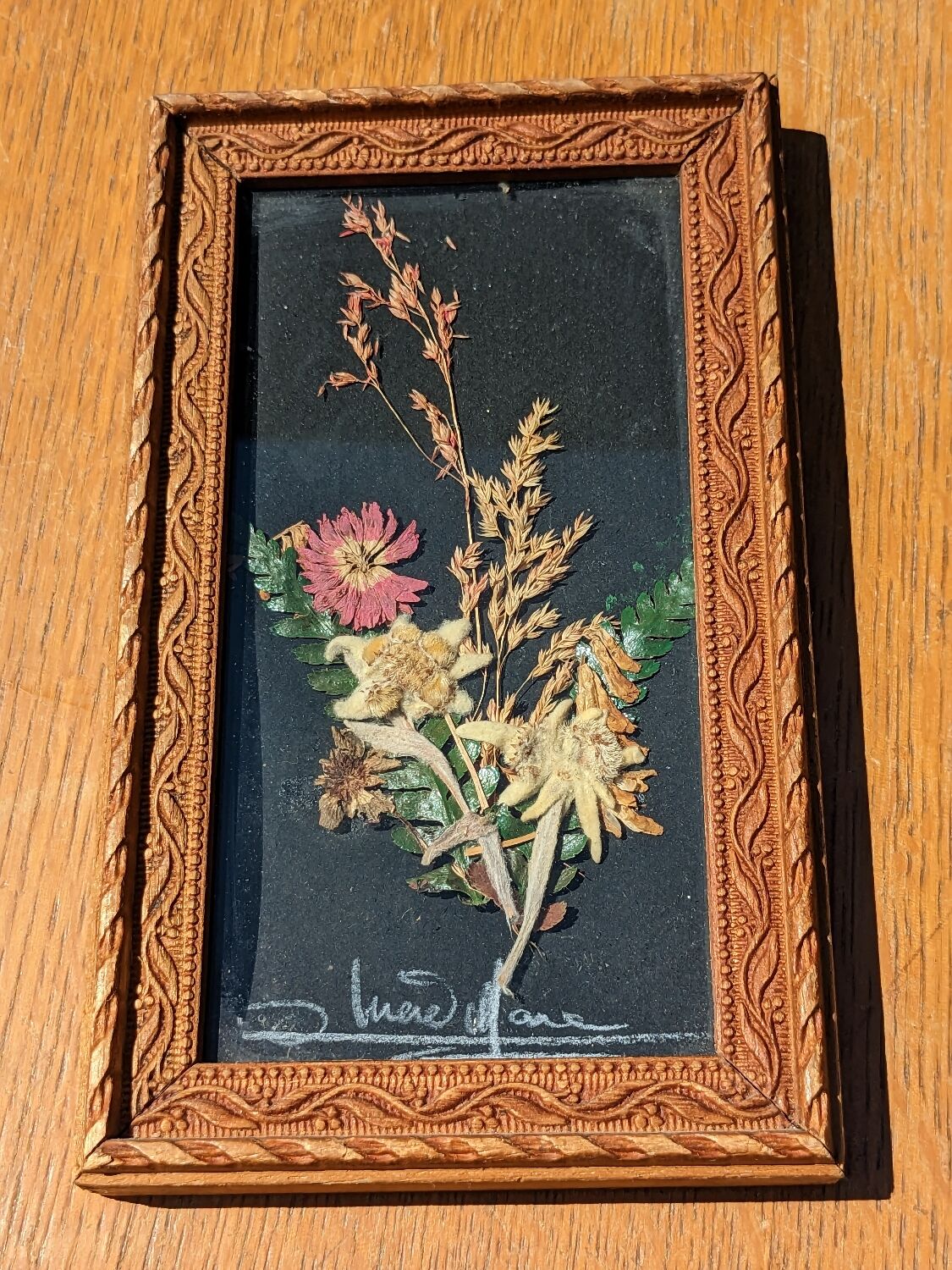 Vintage Cana of dried flowers with Edelweiss