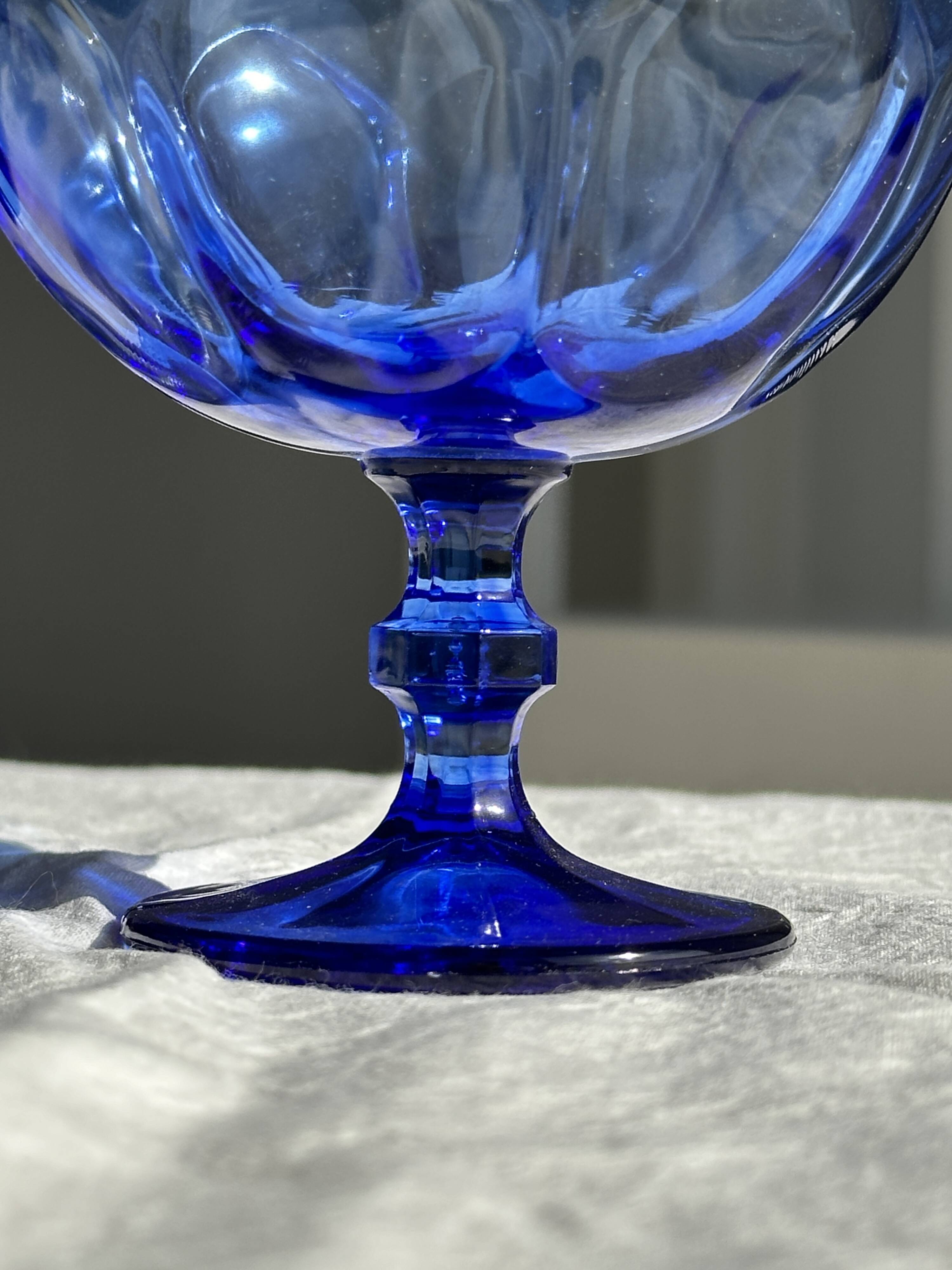 5 blue glass stemmed ice cream bowls