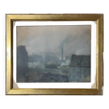 Pastel on paper circa 1900 Post-Impressionist Train Station and Train signed