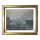 Pastel on paper circa 1900 Post-Impressionist Train Station and Train signed