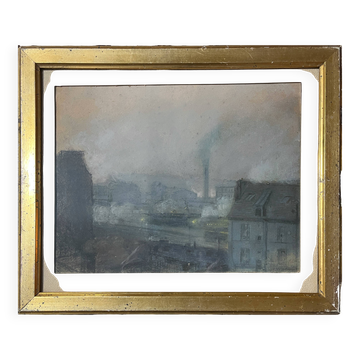 Tableau Pastel sec vers 1900 Post impressionniste Gare et train signé