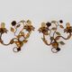 Pair of vintage wall lights with gold metal foliage flowers, 1960s