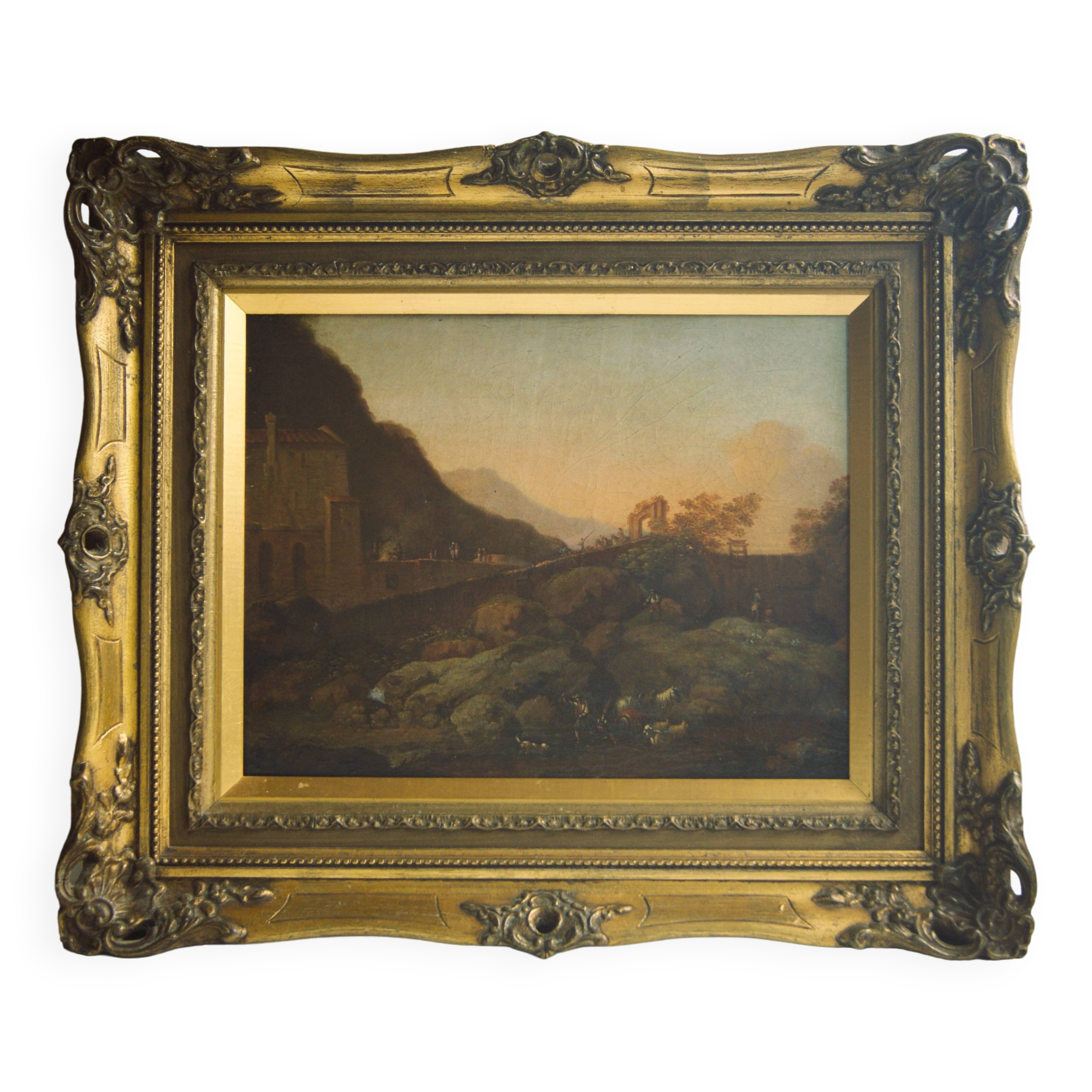 Antique Landscape Painting- early 19th-century - Italian landscape with pastoral scenery.