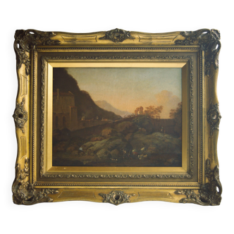 Antique Landscape Painting- early 19th-century - Italian landscape with pastoral scenery.