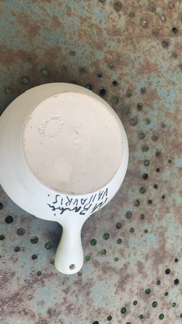 Bowl, pan with a female face engraved in enameled ceramic helene Ugo vallauris vintage