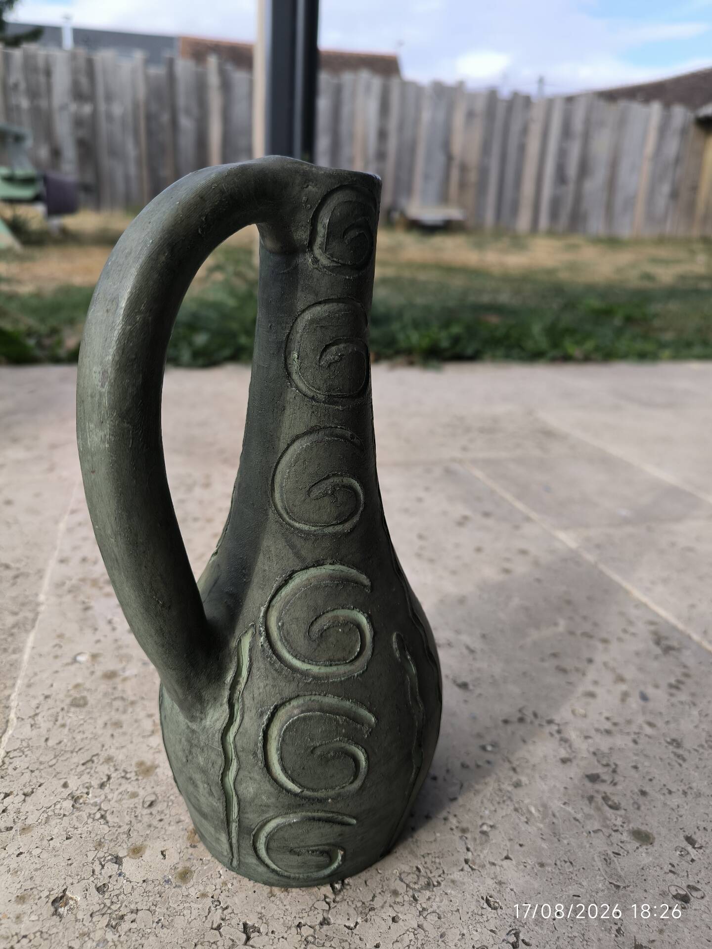 Large vintage ceramic pitcher vase – relief spiral decoration – no.