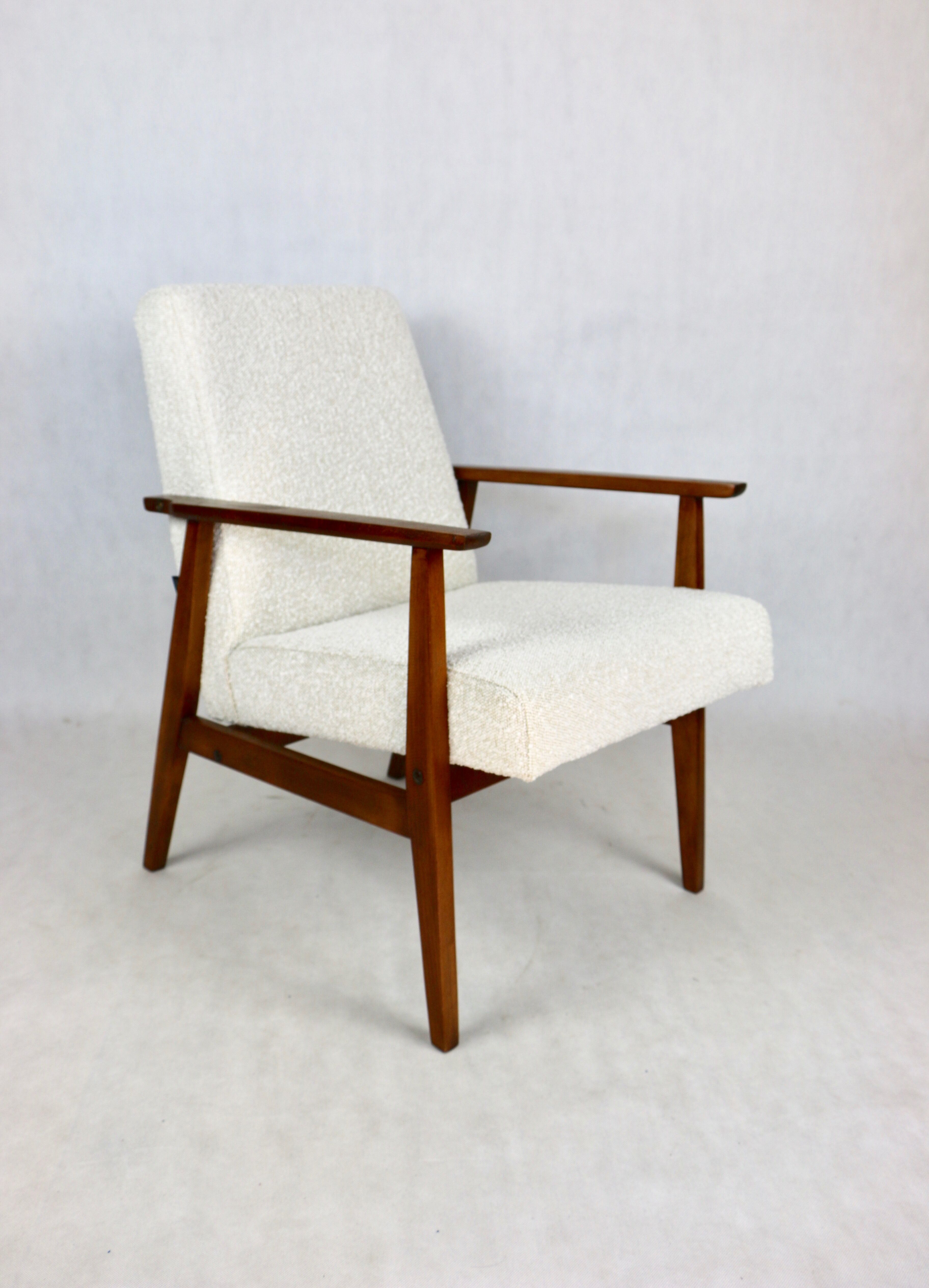 Fauteuil boucle ivoire blanc vintage, années 1970
