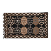 Tapis d'aire vintage turc fait main en laine et coton marron des années 1970 220X365